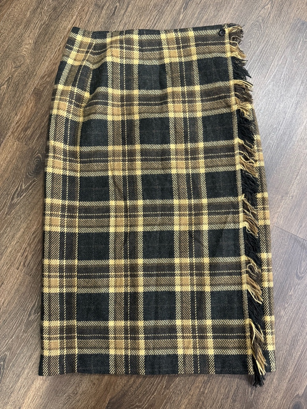 Studio Works Y2K‎ Womens Plaid Wrap Midi Skirt Fringe Sz 12 Equestrian Ranch